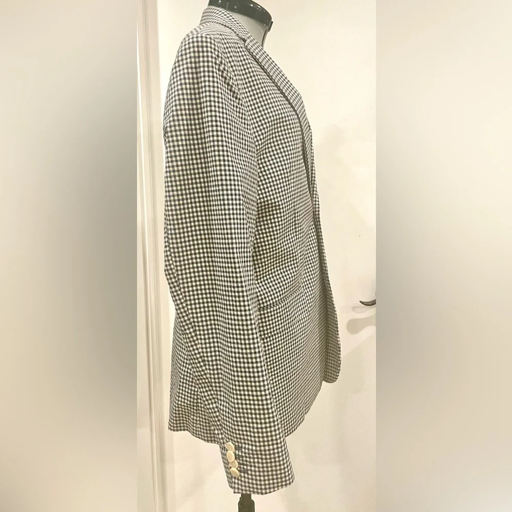 H&M gingham check 2 button blazer, navy & white, 38R, EUC